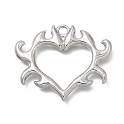 Platin Farbe Aluminium Anhänger & Charms, Flammenherz-Anhänger, Platin Farbe, 28x34x3 mm, Bohrung: 2.5 mm