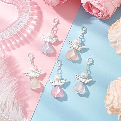 (52) Непрозрачная лаванда Акриловые подвески в форме сердца ангела, Сплав с застежками когтя омара, разноцветные, 46 мм