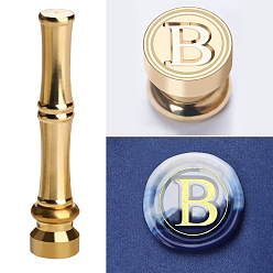 Letter B Golden Tone Brass Wax Seal Stamp Head with Bamboo Stick Shaped Handle, for Greeting Card Making, Letter B, 74.5x15mm
