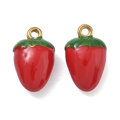 Настоящее золото 18K 304 нержавеющей стальной эмали подвески, клубничное очарование, красные, реальный 18 k позолоченный, 15.5x9.5x7.5 мм, отверстие : 1.5 мм
