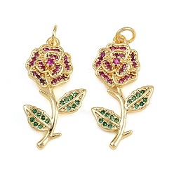 Золотой Латунные микро проложить кубического циркония подвески, цветок, долговечный, без кадмия и без свинца, стойки покрытие, с целью перехода в кольце, золотые, 28x15x4.5 мм, отверстие : 3 мм