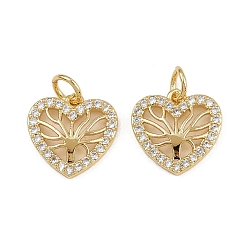 Настоящее золото 16K Латунные микропаве прозрачные кубические циркониевые подвески, сердце, с целью перехода в кольце, реальный 16 k позолоченный, 12.5x13x2 мм, отверстие : 3.4 мм