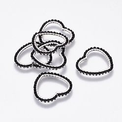 Black MIYUKI & TOHO Handmade Japanese Seed Beads, with 304 Stainless Steel Link Rings, Loom Pattern, Heart, Silver, Black, 21x22.5~23x1.8~2mm