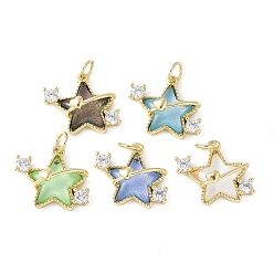 Настоящее золото 18K Подвески из латуни микропаве с фианитами и стеклом, звезды прелести, стойки покрытие, долговечный, без кадмия и без свинца, с целью перехода в кольце, реальный 18 k позолоченный, 14.5x16.5x7 мм, отверстие : 3.5 мм