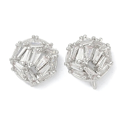 Платина Латунные серьги-гвоздики из циркония, долговечный, без кадмия, без никеля и без свинца, круглые, платина, 11.5x10.5 мм, отверстие : 1.2 мм