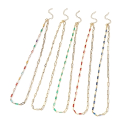 Золотой Цепочка из латунного стекла с прямоугольными звеньями 304 ожерелья из нержавеющей стали с цепочкой-скрепкой, вакуумное покрытие pvd, разноцветные, золотые, 19.69 дюйм (50 см)