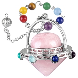 Розовый Кварц Маятники для биолокации из натурального розового кварца в форме инопланетного космического корабля, с 7 бусинами из чакрального камня, для лозоходства и гадания, 220 мм