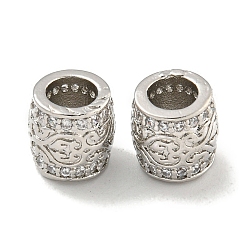 Платина Реечное покрытие латунь микро паве прозрачный кубический цирконий европейские бусины, бусины с большим отверстием, долговечный, без свинца и без кадмия, колонка, платина, 7.5x7.5 мм, отверстие : 4.3 мм