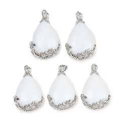 Opalite Opal Pendants, with Alloy Pendant Findings, teardrop, White, 38x26x8mm, Hole: 5x4mm
