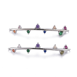 Платина Латунные микро-проложить красочные кубические циркониевые соединители, долговечный, прямоугольные, Реальная платина, 32x6x6 мм, отверстие : 0.9 мм