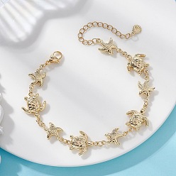 Золотой 304 Браслеты-цепочки из нержавеющей стали для женщин, черепаха и морская звезда, золотые, 7.44 дюйм (18.9 см)