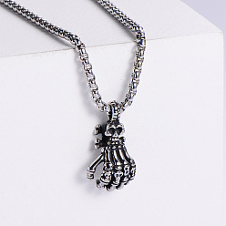 Нержавеющая Сталь Цвет Крутой панк 304 ожерелья с подвеской в виде черепа на руку из нержавеющей стали в стиле американского хип-хопа и уличного стиля, цвет нержавеющей стали
