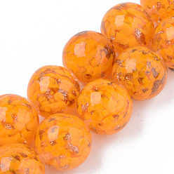 Оранжевый Бусины ручной работы бусины золотого песка, со цветком внутри , круглые, оранжевые, 20x19~20 мм, отверстие : 2 мм, около 20 шт / нитка, 14.96 дюйм (38 см)