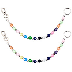 (52) Непрозрачная лаванда 2шт. брелок из стеклянных бусин кошачий глаз, с поворотными застежками из сплава и 304 кольцами из нержавеющей стали, разноцветные, 250 мм