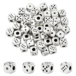 Античное Серебро Сплавочные овальные бусины тибетского стиля , игральная кость, античное серебро, 7x7x7 мм, отверстие : 2.8 мм
