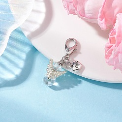 Античный Серебристый & Платиновый Стекло подвесные украшения, ангел, с фурнитурой сплавочной тибетского стиля, старинное серебро и платина, 40 мм