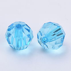 Deep Sky Blue Transparent Acrylic Beads, Faceted, Round, Deep Sky Blue, 16x15.5mm, Hole: 2.4mm, about 233pcs/500g