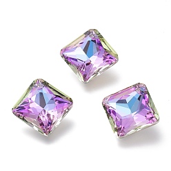 Светло-витражный Стеклянные стразы подвески, с покрытием на задной стороне, граненые, квадрат / ромб, витражный свет, 20x20x7.5 мм, отверстие : 1.6 мм