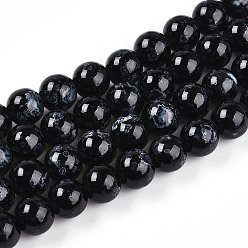 Черный Выпечки нарисованных стеклянных бусин прядей, круглые, чёрные, 10~10.5 мм, отверстие : 1.4 мм, около 79~84 шт / нитка, 30.31~31.89 дюйм (77~81 см)