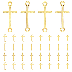 Oro 36Piezas de enlaces/conectores de aleación, sin plomo y cadmio, cruz de lado, dorado, 39x17x2 mm, agujero: 3 mm