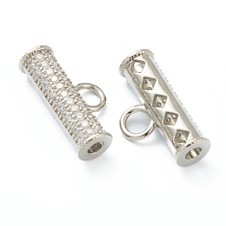 Platinum Brass Cubic Zirconia Tube Bails, Loop Bails, Long-Lasting Plated, Column, Platinum, 12x22x6mm, Hole: 4mm, Inner Diameter: 3mm
