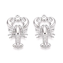 Нержавеющая Сталь Цвет 304 лобстер из нержавеющей стали с подвесками в виде сердечек, не тускнеет, цвет нержавеющей стали, 32x19x3 мм, отверстие : 1.6 мм