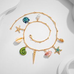 Золотой Латунные и натуральные ракушки в форме морской звезды, цветные подвески-нагрудники для пляжа, золотые, 15.75 дюйм (40 см)