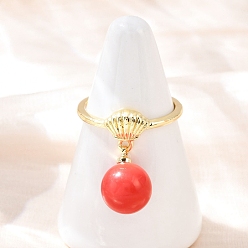 Настоящее золото 18K Латунь манжеты кольца, формы раковины, с абс пластмассовой имитационной жемчужиной, стойки покрытие, долговечный, без кадмия и без свинца, реальный 18 k позолоченный, 13x10 мм, внутренний диаметр: 16 мм