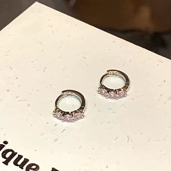 Бледно-Розовый Латунные микро проложить серьги обруча кубического циркония, платина, розовый жемчуг, 12 мм