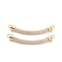 Настоящее золото 14K Латунные микрочастицы прозрачные кубические циркониевые соединители с нормальным соединением, долговечный, прямоугольные, реальный 14 k позолоченный, 38x5 мм, отверстие : 1.6 мм