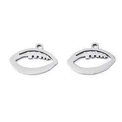 Нержавеющая Сталь Цвет Не тускнеющие 201 подвески из нержавеющей стали, лазерная резка, регби, цвет нержавеющей стали, 11x15.5x1 мм, отверстие : 1.4 мм