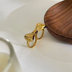 Золотой 304 Двойные кольца из нержавеющей стали, бантом, золотые, 16.5x38 мм, внутренний диаметр: 18.2 мм
