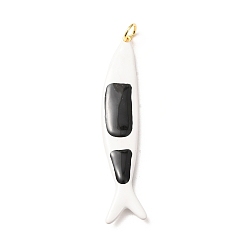Black Brass with Enamel Big Pendants, Fish Charms, Rack Plating, Long-Lasting Plated, Lead Free & Cadmium Free, Real 18K Gold Plated, Black, 59x12x3.5mm, Hole: 4mm