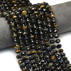 Тигровый глаз Нити бусин из натурального желтого и синего тигрового глаза, граненые, рондель, с бисером, окрашенные, 8.5~10x5.5~6.5 мм, отверстие : 1 мм, около 43~45 шт / нитка, 15.35'' (39 см)