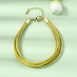 Dark Khaki Polyester Metallic Braided Multi-strand Cord Bracelet for Bracelet Making, with Brass Findings, Long-Lasting Plated, Rack Plating, Dark Khaki, 7.24 inch(18.4cm)