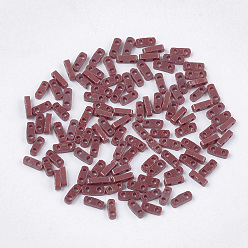 Brown 2-Hole Opaque Glass Seed Beads, Rectangle, Brown, 4.5~5x2x1~1.5mm, Hole: 0.5~0.8mm