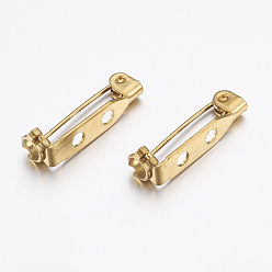 Raw(Unplated) Brass Pin Brooch Back Bar Findings, Raw(Unplated), 21x4.5x5mm, Hole: 2mm, Pin: 0.6mm