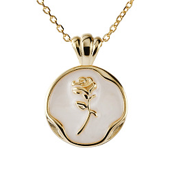 Золотой Плоские круглые подвески с розой 925 из стерлингового серебра с белой эмалью для женщин, золотые, 15.75 дюйм (40 см)