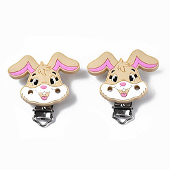 Цвет Древесины Пищевые экологически чистые силиконовые зажимы для детской соски, с 304 зажимами из нержавеющей стали, кролик, деревесиные, 56x55x21 мм, отверстие : 4 мм