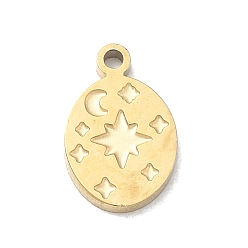 Golden 304 Stainless Steel Charms, Oval with Moon & Star Charms, Golden, 12.5x8x1.5mm, Hole: 1.2mm