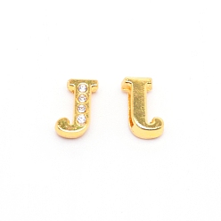 Letter J Прелести сплава слайд, с хрустальными стразами и буквицей а ~ я, letter.j, J: 11.5x7.5x4 мм, отверстие : 1.5x8 мм