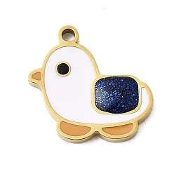 Белый 304 из нержавеющей стали шармы эмали, ионное покрытие (ip), очарование утки, реальный 18 k позолоченный, белые, 14x15x2 мм, отверстие : 1.5 мм