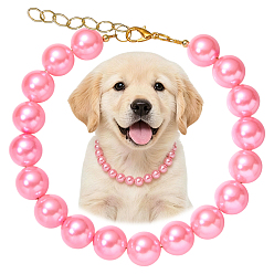 Pink Ожерелья из латуни, АБС-пластика и бисера для домашних животных, с фурнитурой из латуни и железа и застежками-карабинами из сплава., золотые, розовые, 16.34 дюйм (41.5 см)