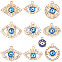 Золотой 20шт 10 стили подвески из сплава с кристаллами и стразами, со смолевыми бусинами, злые глаза, золотые, 19~32x16~38 мм, 2 шт / стиль