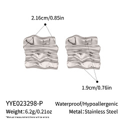 Stainless Steel Color Geometric Wave 304 Stainless Steel Stud Earrings for Women, Square, Stainless Steel Color, 21.6x19mm