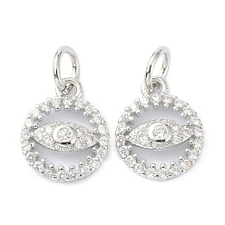 Платина Латунь прелести циркония кубической, с целью перехода в кольце, долговечный, без свинца и без кадмия, плоские круглые с узором глаз, Реальная платина, 11x9x2.8 мм