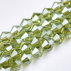 Light Green Electroplate Glass Beads Strands, Pearl Luster Plated, Faceted, Bicone, Light Green, 6x5.5~6mm, Hole: 1mm, about 44~47pcs/strand, 11.02 inch