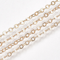 Золотой Латунные кабельные цепи, пайки, без кадмия, без никеля и без свинца, с катушкой, Плоско-овальные, золотые, 2.5x2x0.3 мм, около 49.21 футов (15 м) / рулон