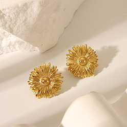 Золотой 304 серьги-гвоздики из нержавеющей стали для женщин, цветок, золотые, 25x25.5 мм