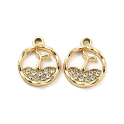 Золотой Подвески со стразами из сплава с УФ-покрытием, плоская круглая форма с подвесками в виде китового хвоста, золотые, 15.5x13x2.5 мм, отверстие : 1.8 мм